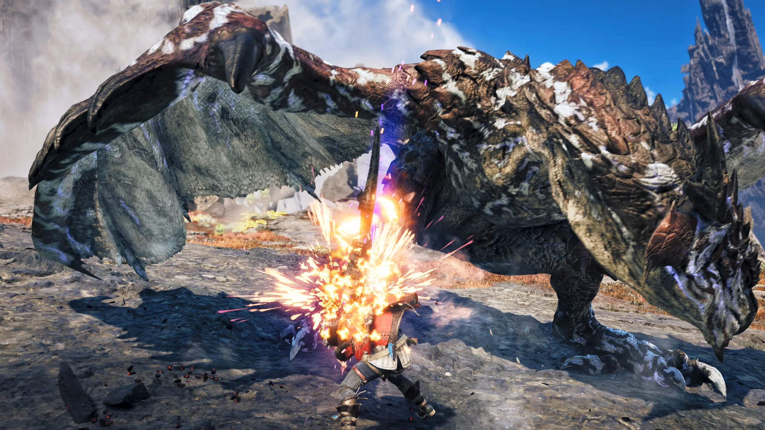 Imagen promocional relacionada con Monster Hunter Wilds: Ascendance muestra sus nuevas cacerías contra Araketa y Teostra