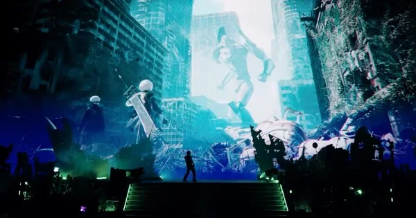Imagen promocional relacionada con Yoko Tarō y Yoko Takahashi unen NieR:Automata y Evangelion en la gira de The Weeknd · imagen 2