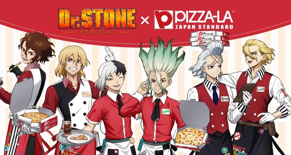 Imagen promocional relacionada con Dr.STONE y PIZZA-LA presentan una pizza colaborativa con seis diseños exclusivos