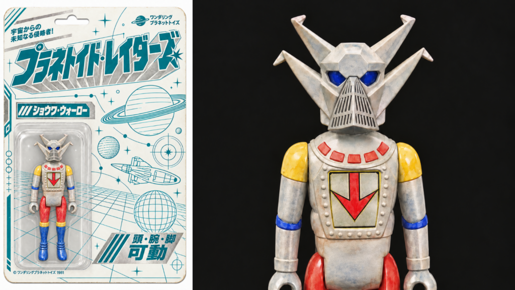 Imagen promocional relacionada con Wandering Planet Toys presenta la figura Showa WarLor inspirada en el tokusatsu japonés · imagen 4