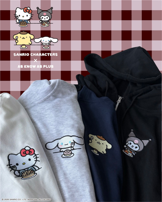 Imagen promocional relacionada con Sanrio presenta sudaderas de doble cremallera con Hello Kitty, Pompompurin, Cinnamoroll y Kuromi · imagen 3