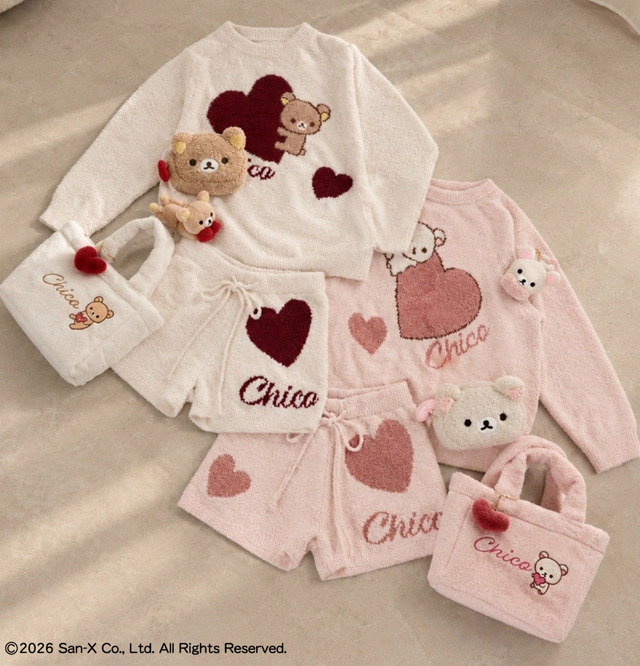 Imagen promocional relacionada con Rilakkuma y Chico lanzan una colección de ropa de estar por casa con diseños de corazones