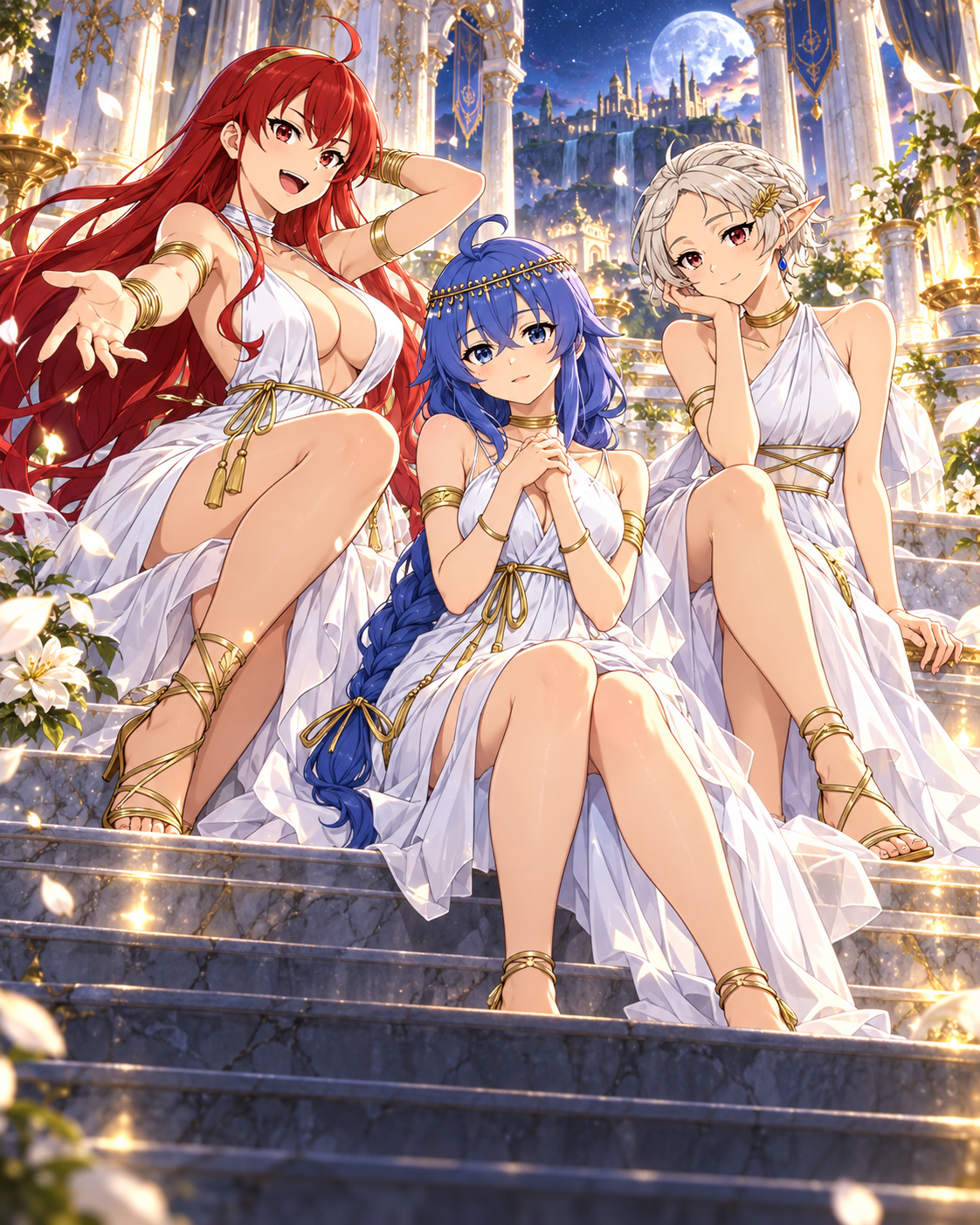 Roxy, Sylphiette y Eris con vestidos blancos de inspiración divina