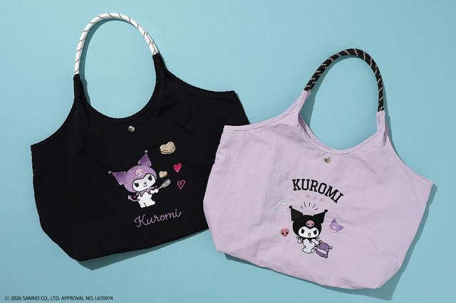 Imagen promocional relacionada con Kuromi estrena dos bolsos ligeros con bordados en negro y lavanda